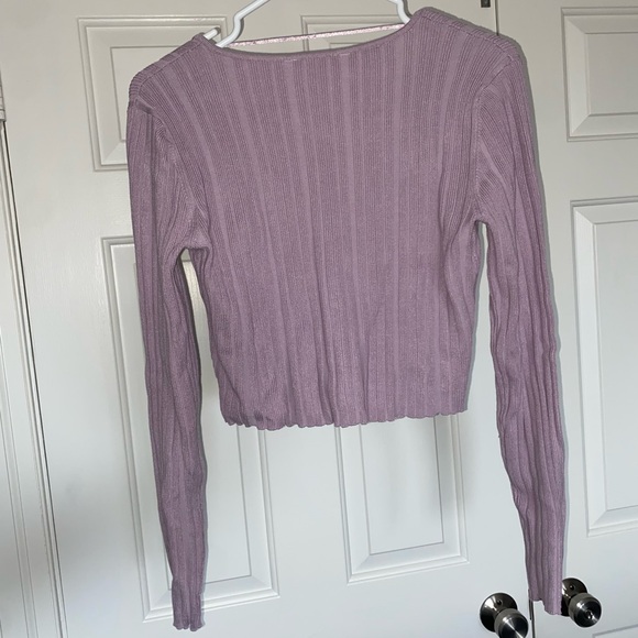 Purple Ribbed Cardigan Button Up - Picture 2 of 2